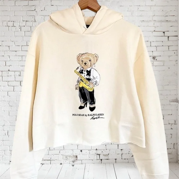 Polo Bear by Ralph Lauren Jazz Polo Bear Cropped Fleece Hoodie Size Small